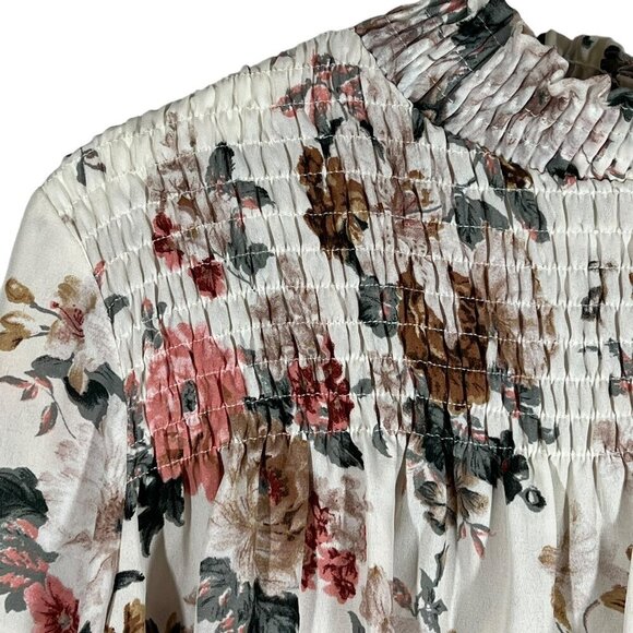 Labels Of Freedom Top Women's Size S Floral Smock Mock Neck Balloon Long Sleeve - Picture 3 of 11